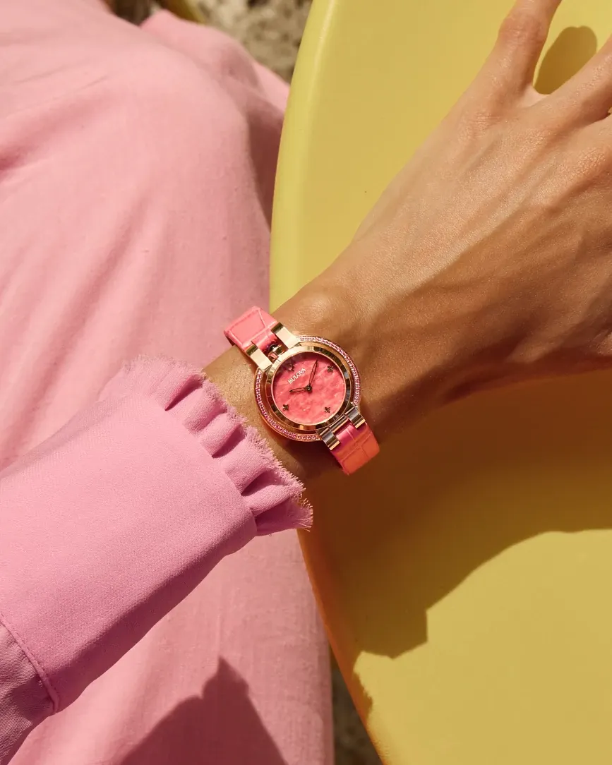 Pink Dial Leather Strap Rubaiyat Spring 97R103 | Bulova